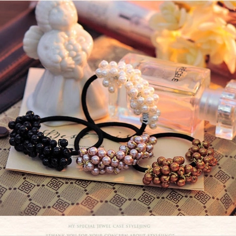 Elastico per Capelli in Lega con Perle Artificiali Fatto a Mano per Donna Stile Coreano Porta Coda di Cavallo Elegante Accessori Capelli