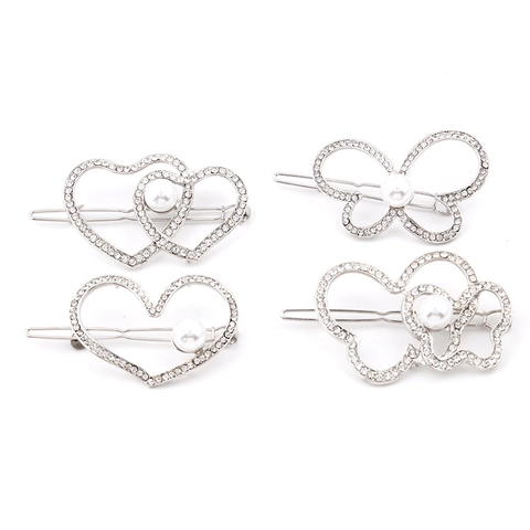 Fermagli per Capelli in Lega d'Argento con Strass e Perle Artificiali in Stile Coreano Eleganti Clip Laterali Geometriche a Cuore Stella Farfalla Nuvola Floreale per Donna Gioielli per Capelli da Matrimonio