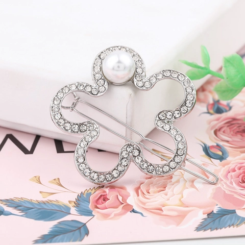 Fermagli per Capelli in Lega d'Argento con Strass e Perle Artificiali in Stile Coreano Eleganti Clip Laterali Geometriche a Cuore Stella Farfalla Nuvola Floreale per Donna Gioielli per Capelli da Matrimonio