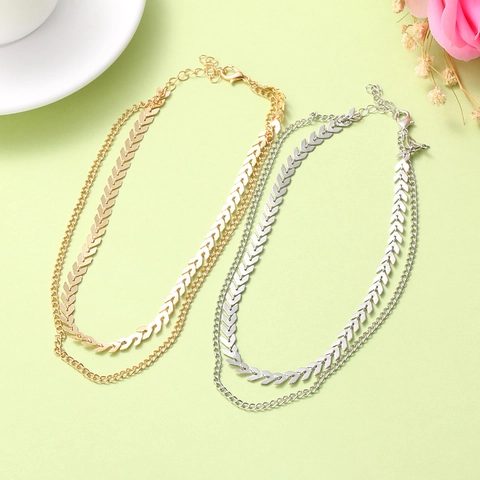 Collier Double Couche en Alliage Minimaliste pour Femme Or Argent Motif en V Chevron Chaîne Multi-couches Bijoux