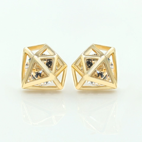 Geometric Hollow Diamond Shape Stud Earrings With Clear Zirconia Alloy Gold Silver Plated Earrings For Women Party Jewelry