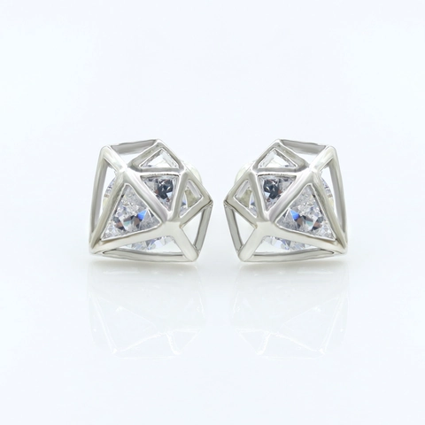Geometric Hollow Diamond Shape Stud Earrings With Clear Zirconia Alloy Gold Silver Plated Earrings For Women Party Jewelry