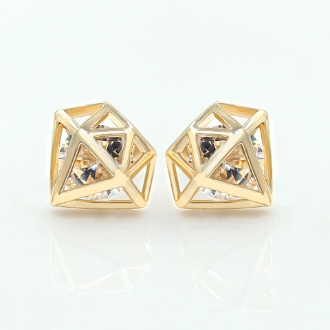Geometric Hollow Diamond Shape Stud Earrings With Clear Zirconia Alloy Gold Silver Plated Earrings For Women Party Jewelry