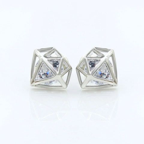 Geometric Hollow Diamond Shape Stud Earrings With Clear Zirconia Alloy Gold Silver Plated Earrings For Women Party Jewelry