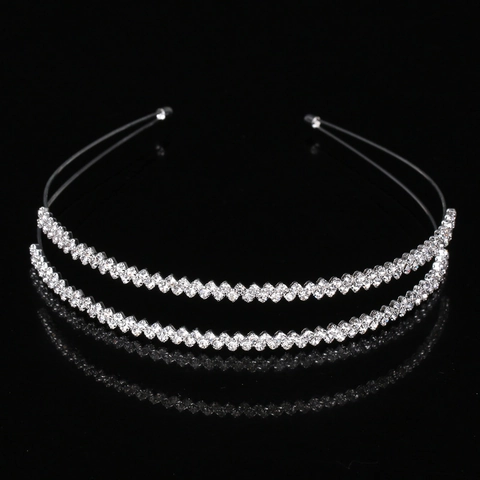 Diadema de Doble Capa con Strass Aleación de Zinc Cristal Incrustado Elegante Boda Fiesta Accesorios Cabello Mujer