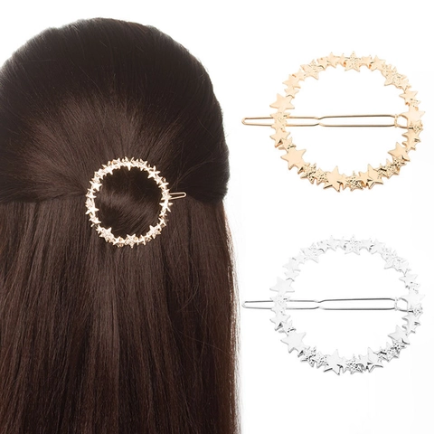Koreanischer Legierung Stern Rund Haarspange Mode Minimalistisch Gold Silber Geometrischer Seitenclip Für Damen Haarschmuck