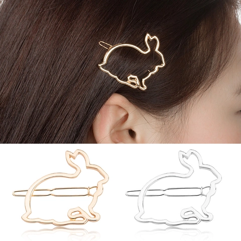 Hohl-Design Metall Hase Haarclip Niedlich Tier Legierung Haarnadel Gold Silber Minimalistisch Haarschmuck Für Damen Mädchen
