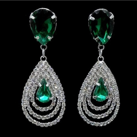 Vintage Legering Strass Waterdruppel Oorbellen Voor Vrouwen Luxe Peer Geslepen Blauw Groen Steen Oorbellen Bruiloft Feest Mode Sieraden