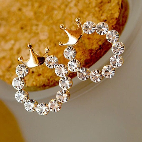 Mode Legering Strass Kroon Creolen Voor Vrouwen Koreaanse Stijl Vergulde Ronde Cirkel Oorknopjes Sieraden Cadeau