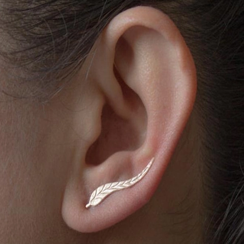Minimalist Alloy Leaf Ear Climber Earrings For Women Electroplated Gold Silver Tone Ear Crawlers With Stainless Steel Post