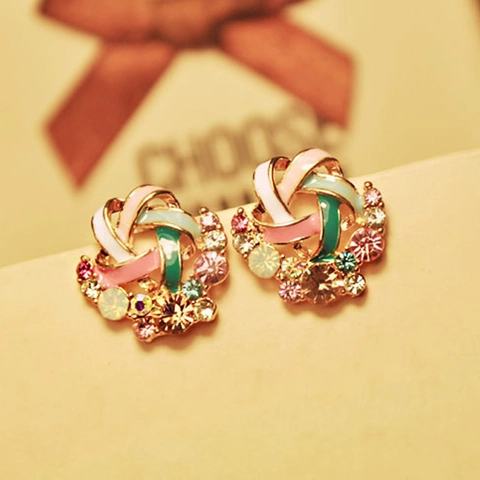 Orecchini a Bottone in Lega con Strass Smaltati a Forma di Stella e Fiore Intrecciato Stile Coreano per Donna Gioielli Eleganti