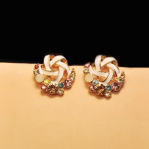 Orecchini a Bottone in Lega con Strass Smaltati a Forma di Stella e Fiore Intrecciato Stile Coreano per Donna Gioielli Eleganti