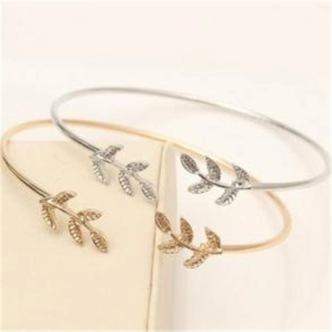 Brazalete Abierto Minimalista de Aleación Rama de Hoja Pulsera de Metal Ajustable para Mujer Joyería de Moda Oro Plata Diseño de Hoja