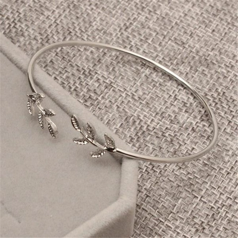 Brazalete Abierto Minimalista de Aleación Rama de Hoja Pulsera de Metal Ajustable para Mujer Joyería de Moda Oro Plata Diseño de Hoja