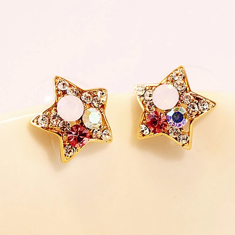 Orecchini a Bottone Pentagramma Stile Coreano in Lega con Strass Stella per Donna Eleganti Accessori per Gioielli Placcati in Oro