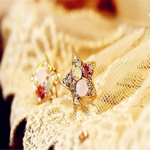 Orecchini a Bottone Pentagramma Stile Coreano in Lega con Strass Stella per Donna Eleganti Accessori per Gioielli Placcati in Oro
