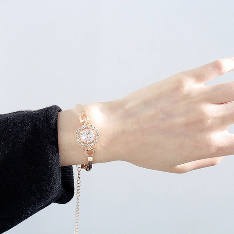 Elegantes Legierung Zirkonia Halo Armband Roségold Silber Verstellbare Verlängerungskette Armreif Für Damen Party Schmuck