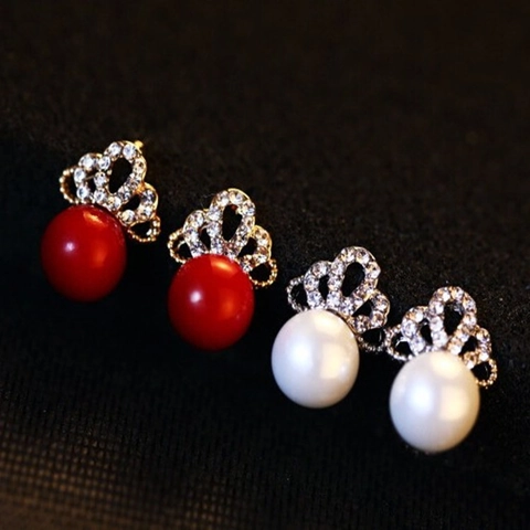 Legierung Künstliche Perle Krone Ohrstecker Für Damen Mit Strass Edelstahl Ohrringpfosten Mode Schmuck Zubehör