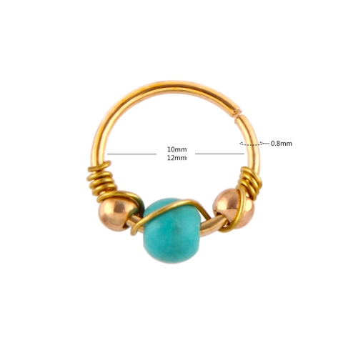 Anello per il Naso Avvolto in Filo Fatto a Mano per Uomo Donna Perlina di Turchese Metallo Laccato Gioielli per Piercing Etnico