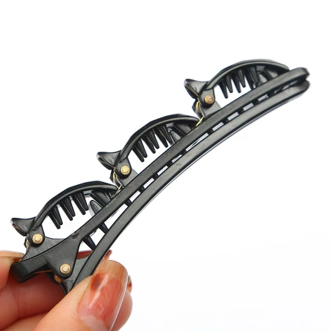 Doppelschichtige Geflochtene Haarklammer Für Damen Acryl Lackiert Schwarz Entenschnabel Haarnadel Pony Styling Tools Mode Haarschmuck