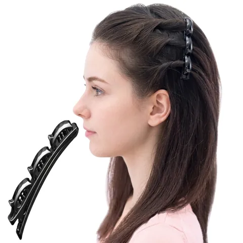 Doppelschichtige Geflochtene Haarklammer Für Damen Acryl Lackiert Schwarz Entenschnabel Haarnadel Pony Styling Tools Mode Haarschmuck