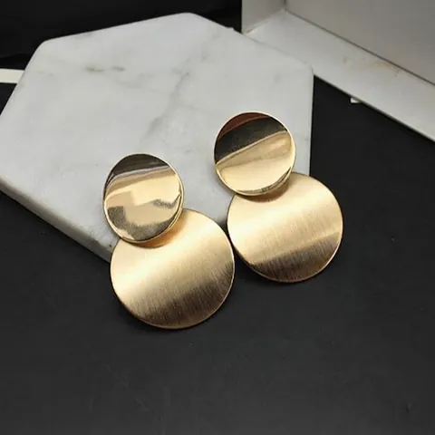 Vintage Metall Doppelte Runde Scheiben Ohrhänger Für Damen Geometrische Polierte Gebürstete Ohrringe Mit Edelstahlpfosten