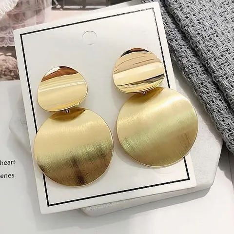 Vintage Metall Doppelte Runde Scheiben Ohrhänger Für Damen Geometrische Polierte Gebürstete Ohrringe Mit Edelstahlpfosten