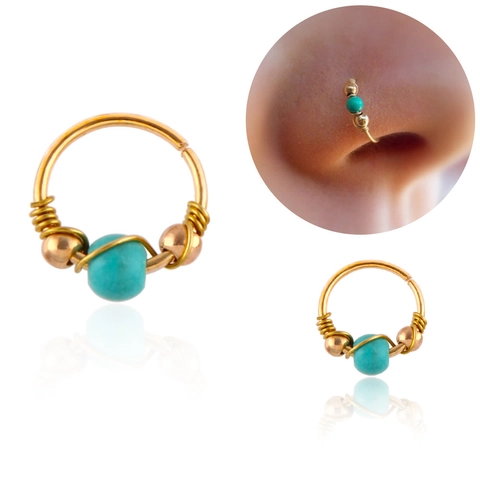 Anello per il Naso Avvolto in Filo Fatto a Mano per Uomo Donna Perlina di Turchese Metallo Laccato Gioielli per Piercing Etnico