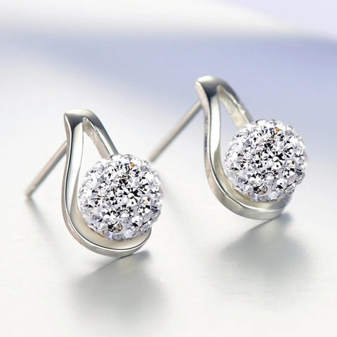 Weißkupfer Shamballa Volle Strass Kugel Ohrstecker Für Damen Elegante Versilberte Tropfen Rahmen Mode Ohrschmuck