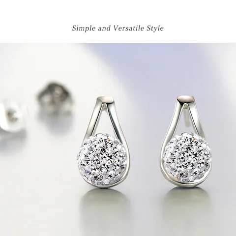 Weißkupfer Shamballa Volle Strass Kugel Ohrstecker Für Damen Elegante Versilberte Tropfen Rahmen Mode Ohrschmuck