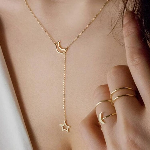 Mode Mond Stern Y-Halskette Legierung Galvanisiert Einfache Schlüsselbeinkette Für Damen Täglich Party Schmuck