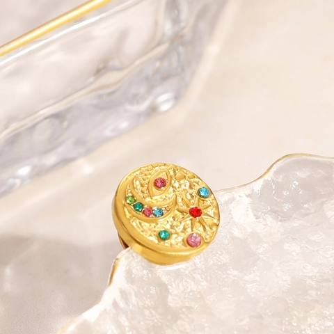 Edelstahl Böser Blick Sonne Mond Brosche Pin Für Damen 18K Vergoldet Emailliert Strass Eingelegt Mystisch Mode Accessoire