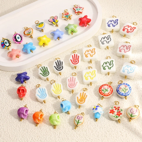 Roestvrijstalen DIY Sieraden Hanger Accessoires Hamsa Hand Zeester Bloem Schedel Kameel Geschilderde Charms Voor Ketting Armband Maken