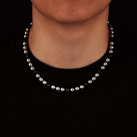 Unisex Titanium Steel Black Artificial Pearl Splicing Necklace Geometric Minimalist Bead Clavicle Chain Trendy Jewelry Gift