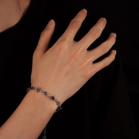 Retro Copper Zirconia Cross Splicing Bracelet Gothic Star Charm Bracelet For Men Women Fashion Jewelry Accessory Gift