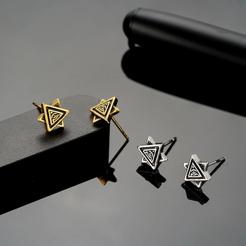 Pendientes de Botón Unisex de Cobre Retro Ojo de la Providencia Punk Hexagrama Geométrico Pendientes Oro Plata Joyería