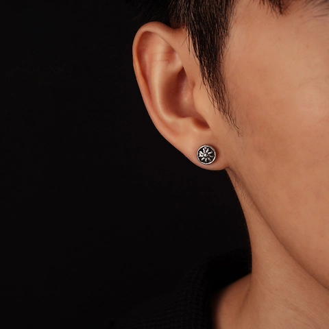 Boucles d'Oreilles Clous Rondes Motif Soleil pour Hommes Femmes Cuivre Antique Tige Acier Inoxydable Accessoire Mode Rétro