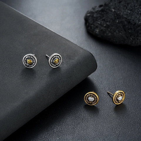 Retro Copper Horus Eye Stud Earrings For Men Women Vintage Mysterious Round All-Seeing Eye Jewelry Antique Gold Silver Rhinestone Earrings