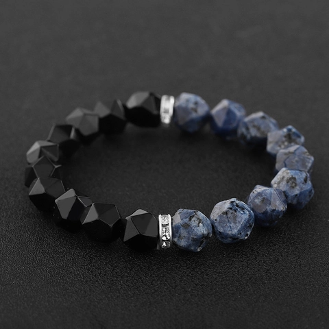 Mode Damen Herren Natur Obsidian Blau Lace Achat Perlenarmband Facettiert Geometrisch Stein Armband Strass Zwischenperle Schmuck