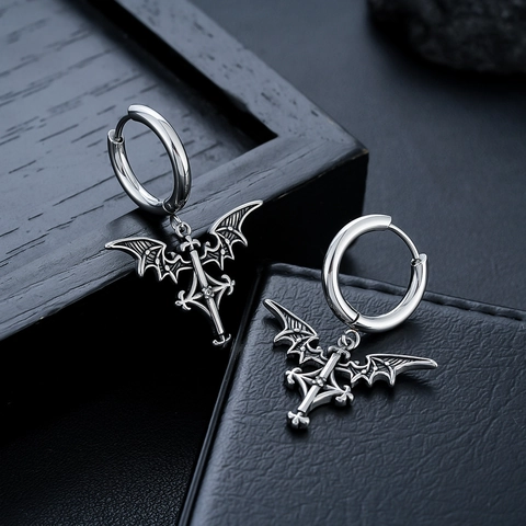 Gothic Edelstahl Engelsflügel Kreuz Ohrringe Für Herren Damen Punk Dunkler Stil Strass Anhänger Ohrring Schmuck