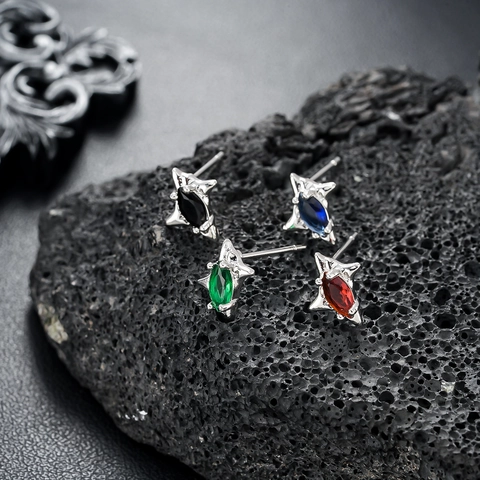 Boucles d'Oreilles Clous Étoile Irrégulière Zircone Losange Pierre Marquise Avec Tige en Argent Sterling 925 Bijoux Unisexe