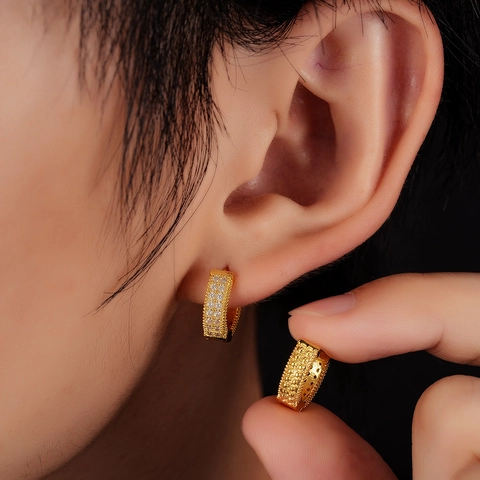 Pendientes de Aro de Cobre Con Estrás para Hombre Mujer Pendientes de Botón con Estrás Brillantes Joyería Hip Hop