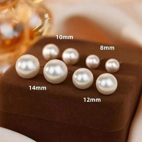 Boucles d'Oreilles Clous Perle Artificielle Élégante pour Femme Avec Tige en Argent Sterling 925 Rondes Blanches Bijoux Cadeau