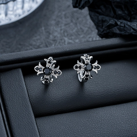 Vintage Gothic Cross Hoop Earrings Copper Black Zircon Inlaid Ear Buckles For Unisex Men Women Punk Jewelry Accessory