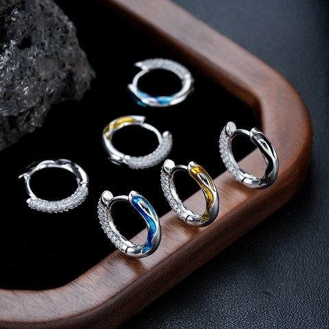 Fashion Copper Pave Rhinestone Huggie Earrings Irregular Enamel Hoop Earrings For Men Women Simple Luxury Versatile Jewelry
