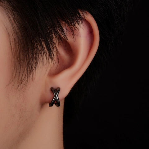 Koperen In elkaar Grijpende Ring Kruis Oorknopjes Voor Mannen Vrouwen Unisex Geometrische X Vorm Oorgesp Zilver Zwart Sieraden