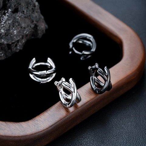 Koperen In elkaar Grijpende Ring Kruis Oorknopjes Voor Mannen Vrouwen Unisex Geometrische X Vorm Oorgesp Zilver Zwart Sieraden