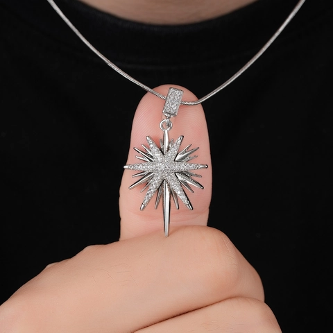 Mode Collier Pendentif Octogramme en Acier Titane Cuivre Étoile Octogonale Strass Chaîne Serpent Pour Hommes Femmes Bijoux