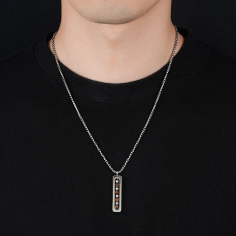 Titanstahl Rechteckiger Anhänger Halskette Mit Natursteinperlen Geometrische Box Kette Für Herren Damen Unisex Modeschmuck