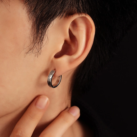 Unisex Punk Copper Hoop Earrings Black Striped Pattern Minimalist Electroplated Vintage Style Jewelry Gift For Men Women